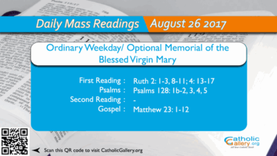 Daily Mass Readings – 26 August 2017 – Saturday