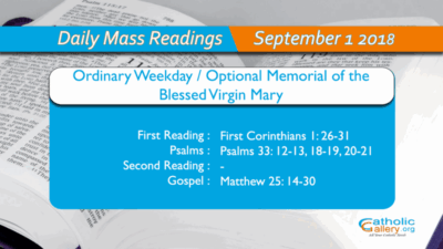 Daily Mass Readings – 1 September 2018 – Saturday