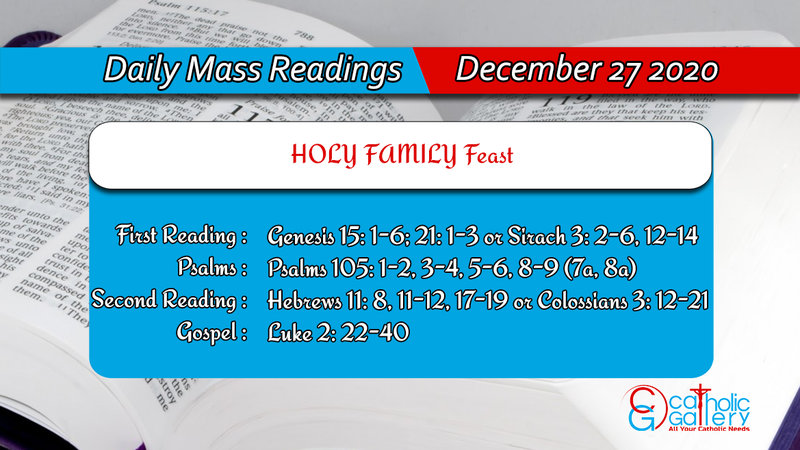 Sunday Catholic Online Daily Mass Readings 27th December 2020