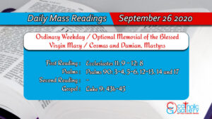Daily Mass Readings for Saturday, 26 September 2020
