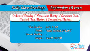 Daily Mass Readings for Monday, 28 September 2020