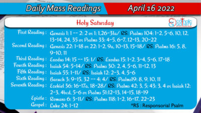 Daily Mass Readings for Saturday, 16 April 2022