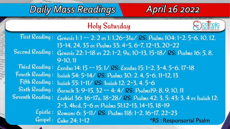 Daily Mass Readings 16 April 2022 Saturday