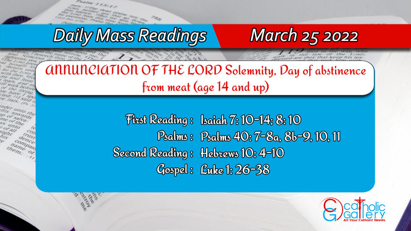 Catholic Daily Mass Readings 25th March 2022 for Friday