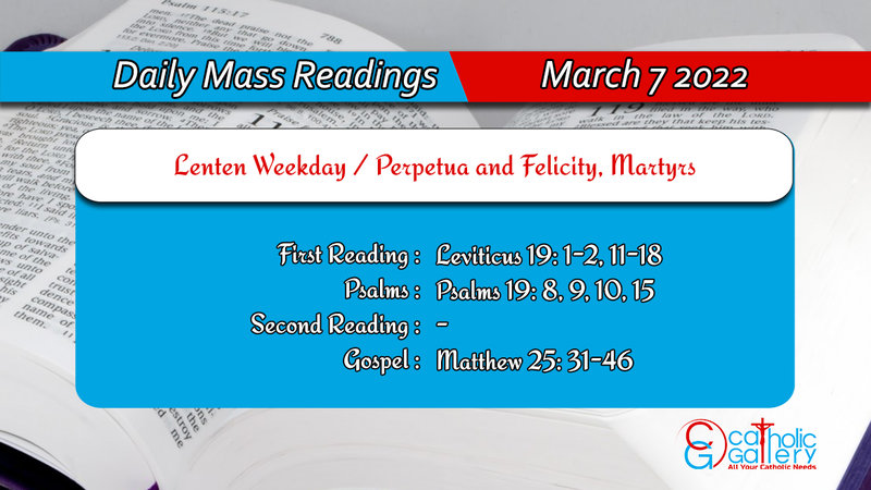 Catholic Daily Mass Readings 7 March 2022 | Monday