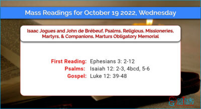 Daily Mass Readings for Wednesday, 19 October 2022