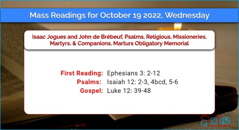 Daily Mass Readings for Wednesday, 19 October 2022