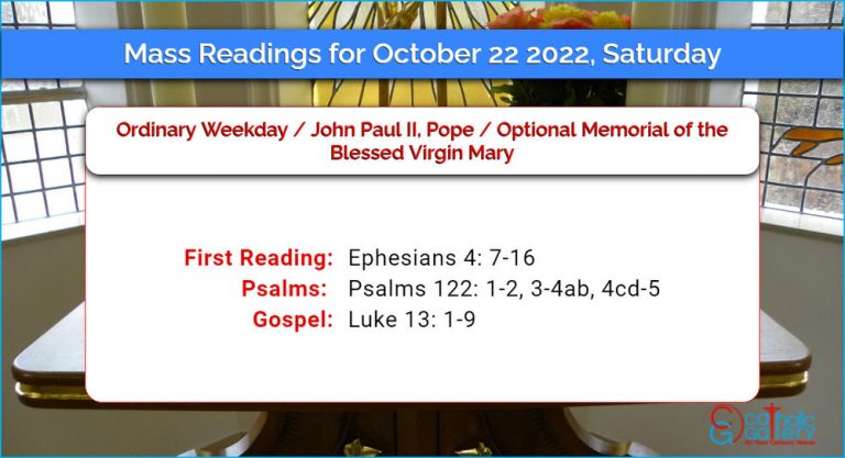 Daily Mass Readings for Saturday, 22 October 2022