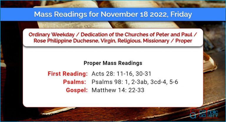 Daily Mass Readings for Friday, 18 November 2022 – Proper
