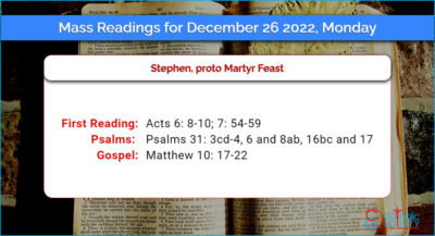 Daily Mass Readings for Monday, 26 December 2022