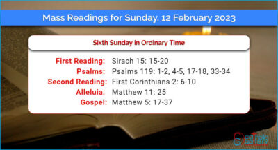Daily Mass Readings for Sunday, 12 February 2023