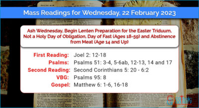 Daily Mass Readings for Wednesday, 22 February 2023