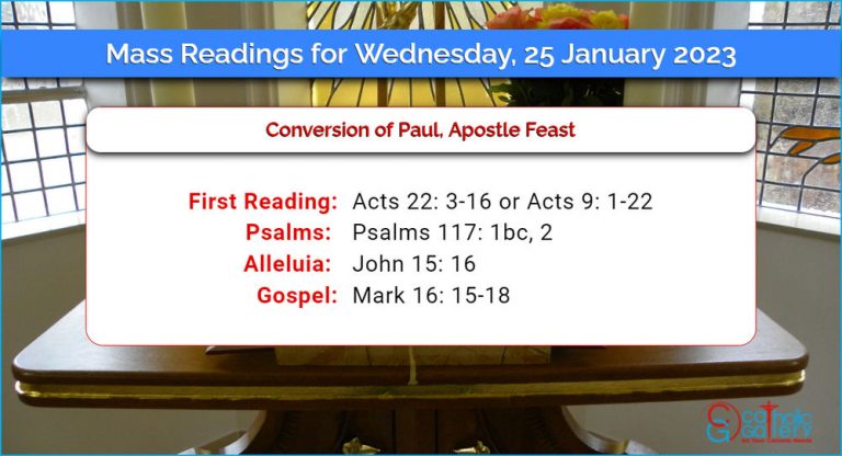 Daily Mass Readings for Wednesday, 25 January 2023