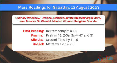 Daily Mass Readings for Saturday, 12 August 2023