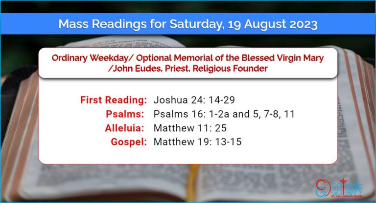 Daily Mass Readings for Saturday, 19 August 2023