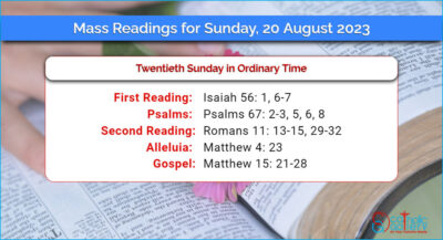 Daily Mass Readings for Sunday, 20 August 2023