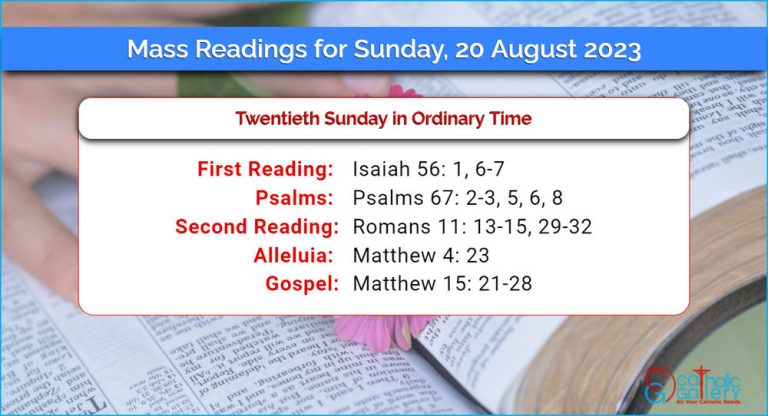 Daily Mass Readings for Sunday, 20 August 2023