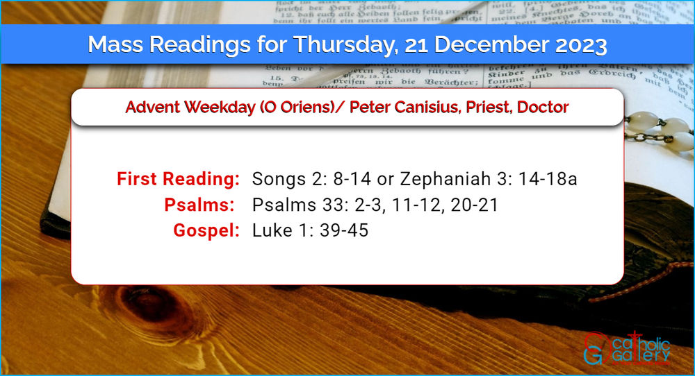 Daily Mass Readings for Thursday, 21 December 2023 Catholic Gallery