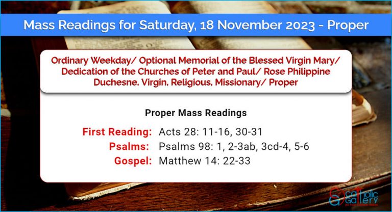 Daily Mass Readings for Saturday, 18 November 2023 – Proper