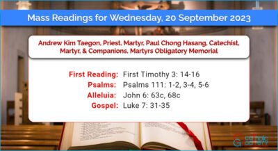 Daily Mass Readings for Wednesday, 20 September 2023