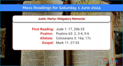 Daily Mass Readings for Saturday, 1 June 2024