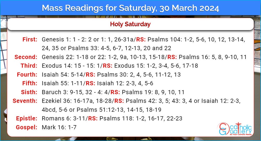 Daily Mass Readings for Saturday, 30 March 2024 Catholic Gallery