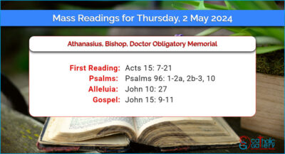 Daily Mass Readings for Thursday, 2 May 2024