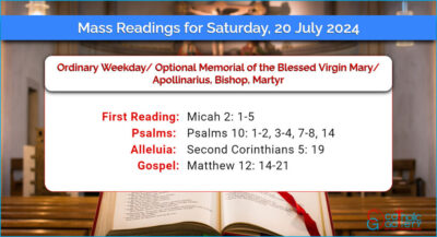 Daily Mass Readings for Saturday, 20 July 2024