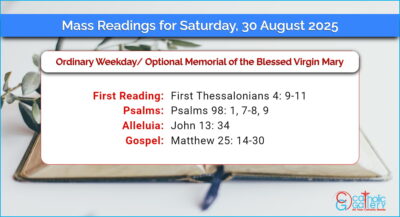 Daily Mass Readings for Saturday, 30 August 2025