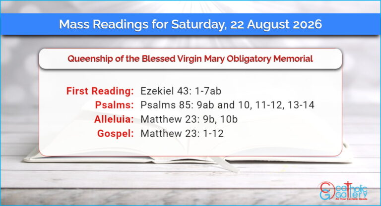 Daily Mass Readings for Saturday, 22 August 2026