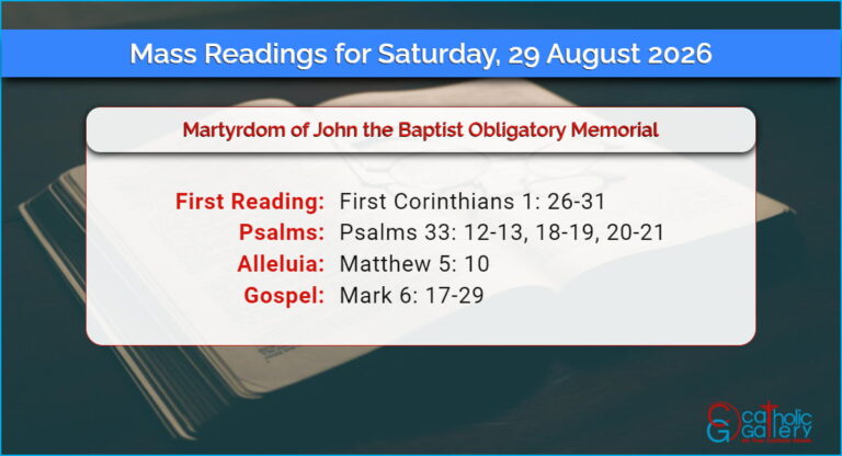 Daily Mass Readings for Saturday, 29 August 2026