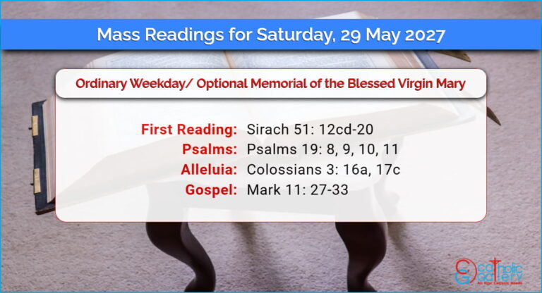 Daily Mass Readings for Saturday, 29 May 2027
