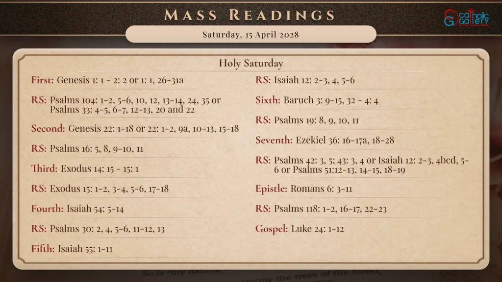 Daily Mass Readings Scripture Card – Saturday, 15 April 2028