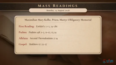 Daily Mass Readings – Monday, 14 August 2028
