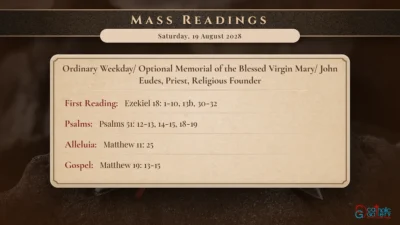 Daily Mass Readings – Saturday, 19 August 2028