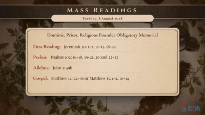 Daily Mass Readings – Tuesday, 8 August 2028
