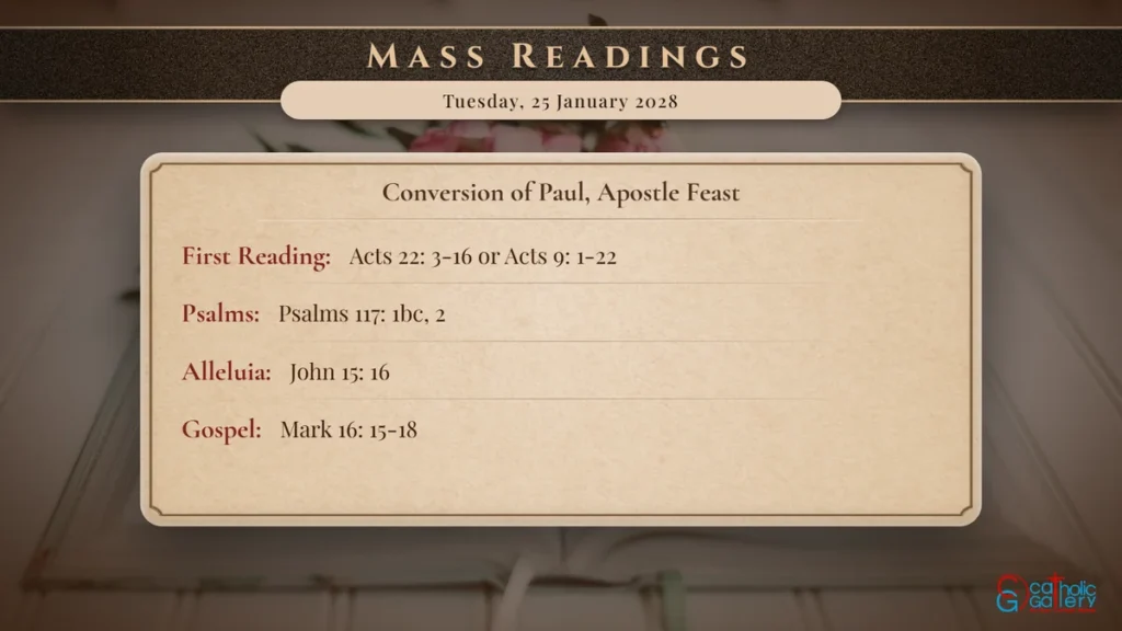 Daily Mass Readings Scripture Card – Tuesday, 25 January 2028