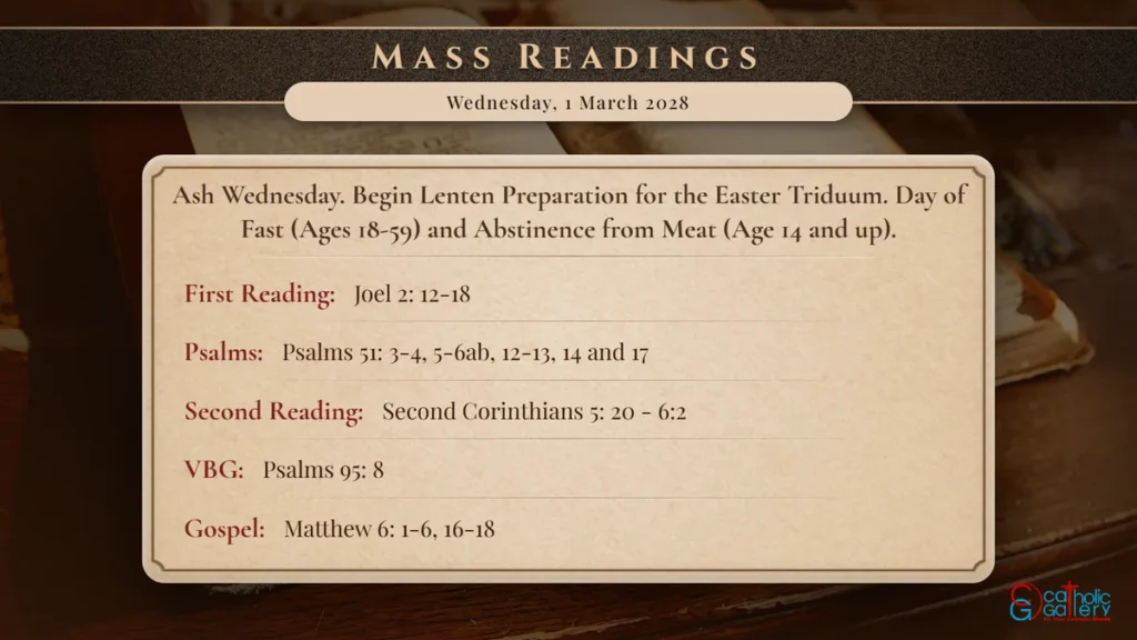 Daily Mass Readings Scripture Card – Wednesday, 1 March 2028