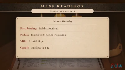 Daily Mass Readings – Tuesday, 14 March 2028