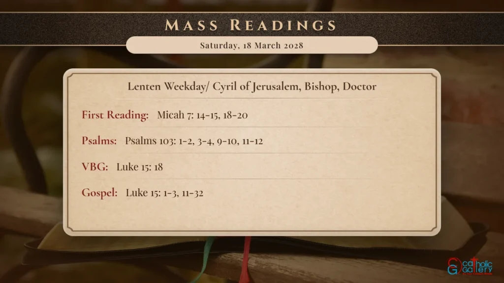Daily Mass Readings Scripture Card – Saturday, 18 March 2028