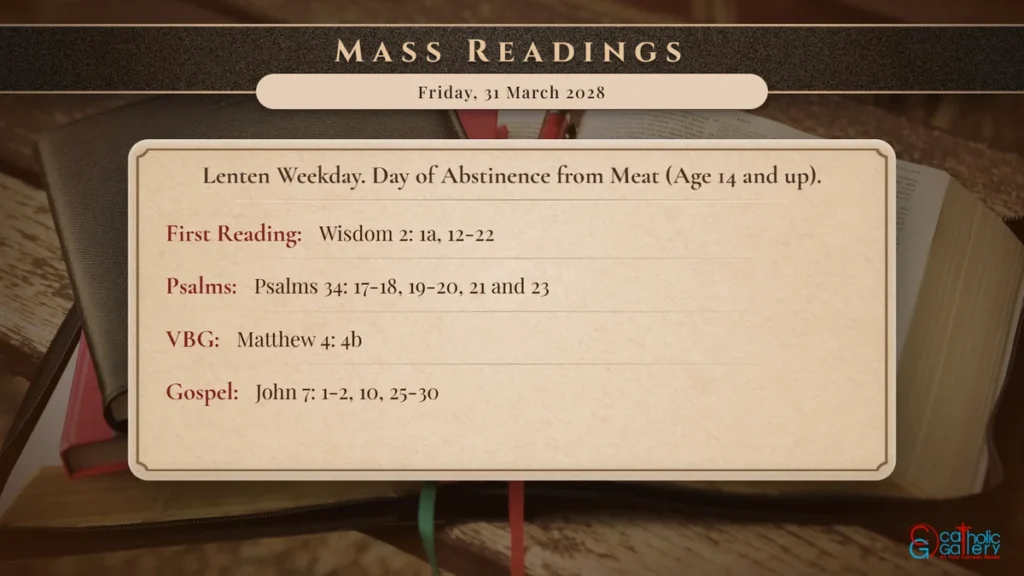 Daily Mass Readings Scripture Card – Friday, 31 March 2028