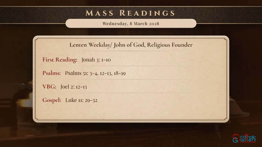 Daily Mass Readings Scripture Card – Wednesday, 8 March 2028