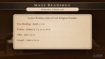 Daily Mass Readings – Wednesday, 8 March 2028