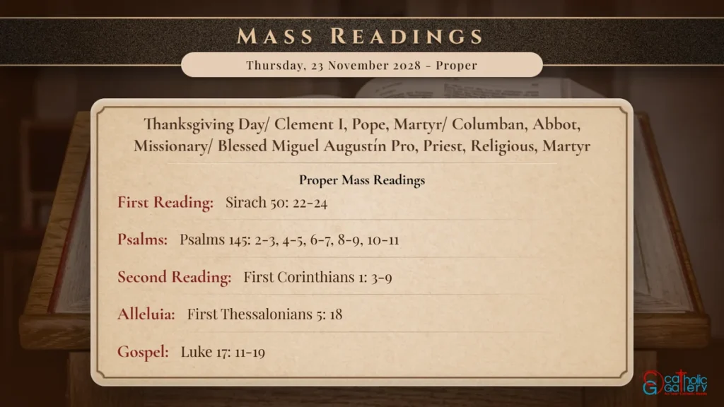 Daily Mass Readings Scripture Card – Thursday, 23 November 2028 - Proper