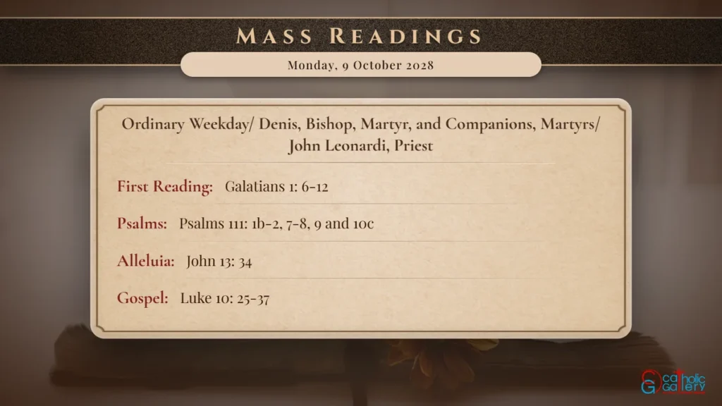 Daily Mass Readings Scripture Card – Monday, 9 October 2028
