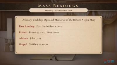 Daily Mass Readings – Saturday, 2 September 2028
