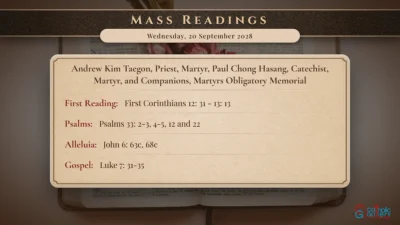 Daily Mass Readings – Wednesday, 20 September 2028