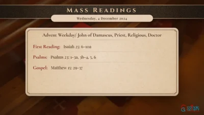Daily Mass Readings – Wednesday, 4 December 2024
