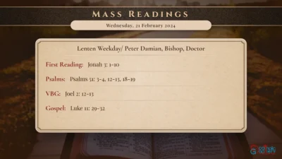 Daily Mass Readings – Wednesday, 21 February 2024