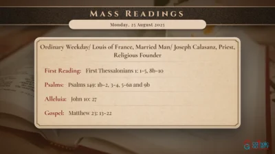 Daily Mass Readings – Monday, 25 August 2025